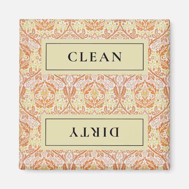 CLEAN DIRTY Orange Floral Dishwasher Magnet (Front)