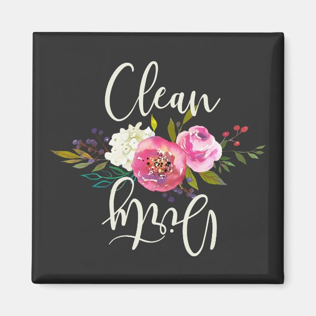 Clean / Dirty, Pink Boho floral Dishwasher  Magnet (Front)