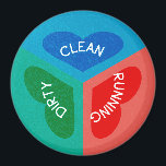 Clean Dirty Running Reversible Dishwasher Heart Magnet<br><div class="desc">Colourful heart dishwasher magnet to help you keep organised in the kitchen or office break room. Blue, green and red primary colours with decorative hearts. Message on magnet reads clean, dirty and running to help keep track of the status of your dishes that are in the dishwasher.</div>