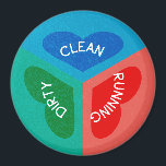 Clean Dirty Running Reversible Dishwasher Heart Magnet<br><div class="desc">Colourful heart dishwasher magnet to help you keep organised in the kitchen or office break room. Blue, green and red primary colours with decorative hearts. Message on magnet reads clean, dirty and running to help keep track of the status of your dishes that are in the dishwasher.</div>