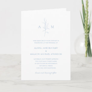 Clean Dusty Blue Botanical Photo Elegant Wedding Invitation