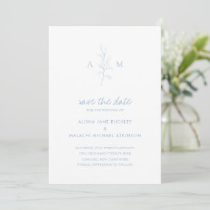 Clean Dusty Blue Botanical Photo Elegant Wedding Save The Date