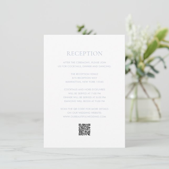 Clean Dusty Blue QR Code Elegant Wedding Enclosure Card (Standing Front)