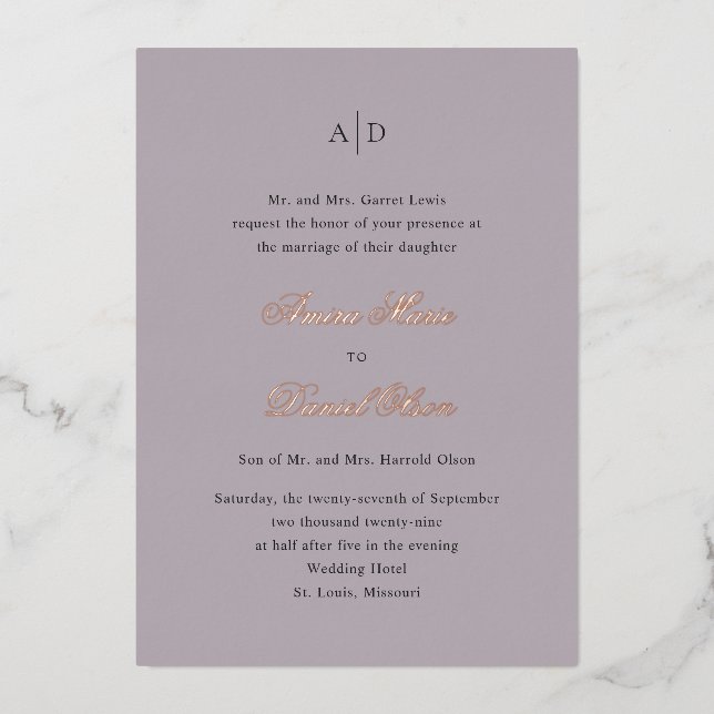 Clean Dusty Lilac Classic Wedding (Front)