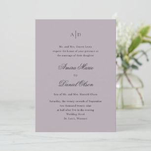 Clean Dusty Lilac Classic Wedding Invitation