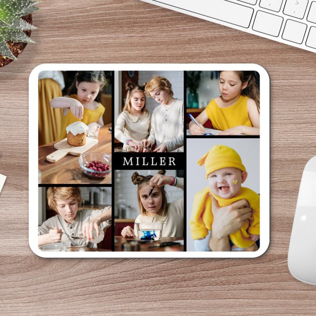 Clean Elegant Black White Family 6 Photo Collage Mouse Pad (Creator Uploaded)