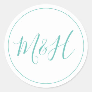 Clean Elegant Monogram Teal Wedding Classic Round Sticker