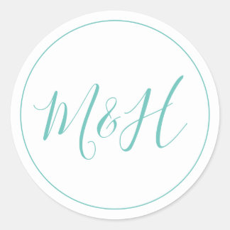Clean Elegant Monogram Teal Wedding Classic Round Sticker