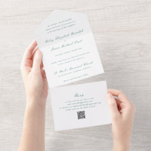 Clean Emerald Green QR Code Elegant Wedding All In One Invitation