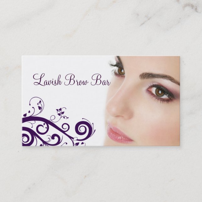 Clean Floral Cosmetology Business Card (Purple) (Front)