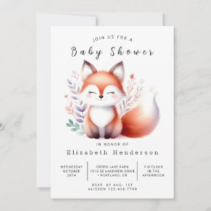 Clean Forest Scene Fox Baby Shower Invitation