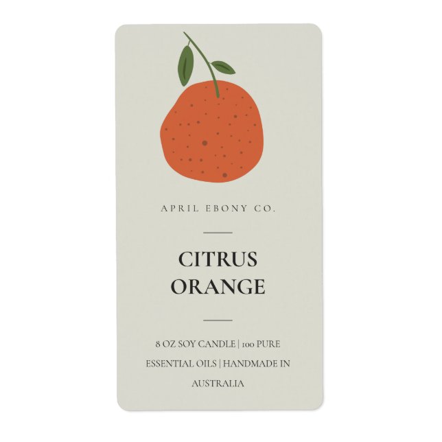 CLEAN FRESH FRUITY ORANGE CITRUS GREY CANDLE LABEL (Front)