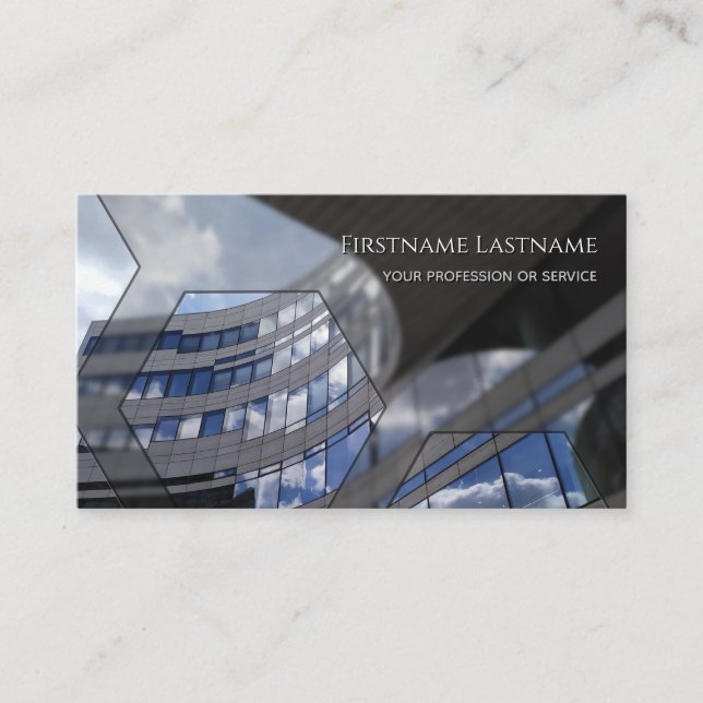 Clean glass facade office skyscraper rectangles business card (Front)