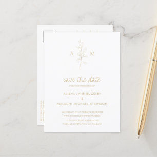 Clean Gold Botanical Elegant Wedding Save the Date Announcement Postcard