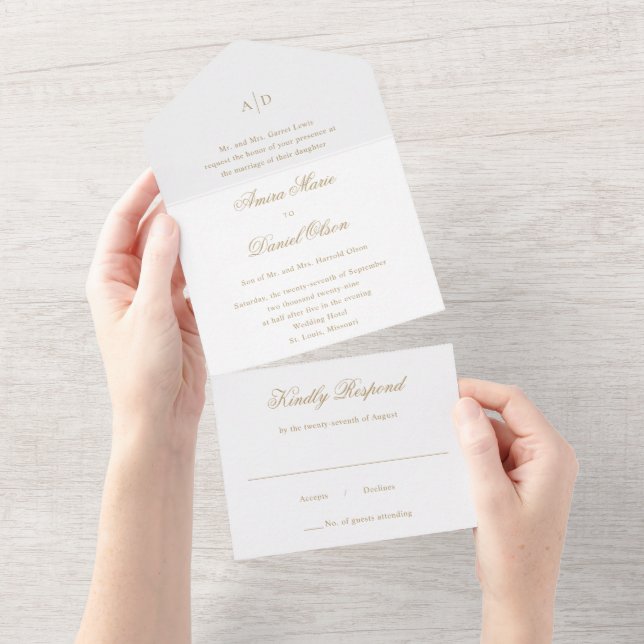 Clean Gold Classic Wedding All In One Invitation (Tearaway)