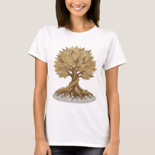 Clean Grey GOLDEN TREE OF LIFE Graphic Design T-Shirt