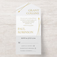Clean Grey White Gold Arrow Minimalist Wedding