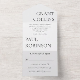 Clean Grey White Minimalist Wedding All In One Invitation