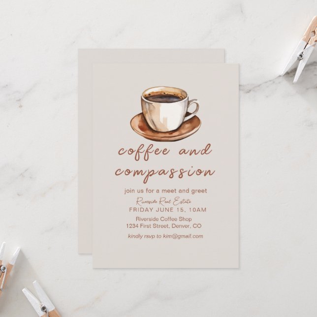 Clean Invitation | coffee & compassion  (Front/Back In Situ)