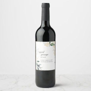 CLEAN IVORY GREEN FLORAL WATECOLOR BABY SHOWER WINE LABEL