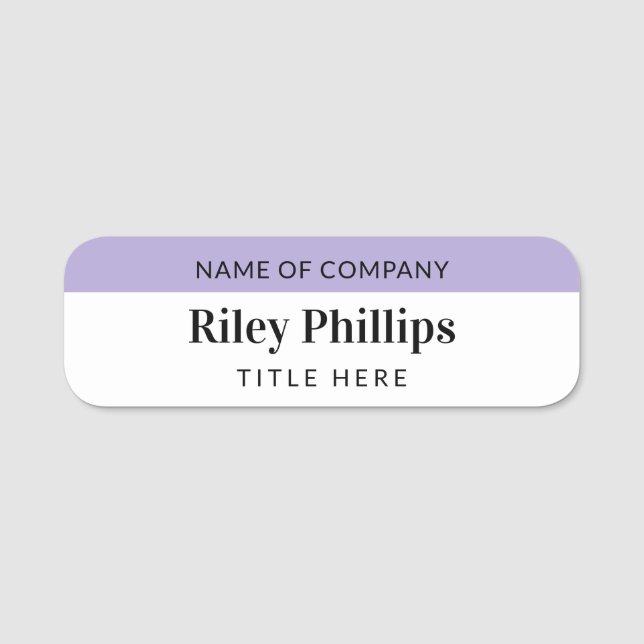 Clean Lavender & White Company Name Title Name Tag (Front)