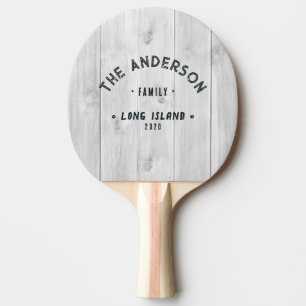 Clean Light Grey Wood Vintage Seaside Family Name Ping Pong Paddle