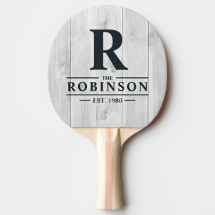 Clean Light Grey Wooden Family Name & Initial Ping Pong Paddle
