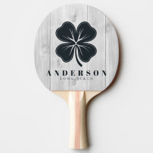 Clean Light Grey Wooden Four Leaf Clover with Name Ping Pong Paddle