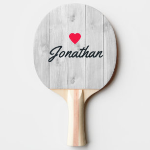 Clean Light Grey Wooden Vintage Heart Signature Ping Pong Paddle