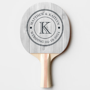 Clean Light Grey Wooden Wedding Monogram Ping Pong Paddle