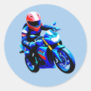 🏍️ Clean Line Motorcycle Rider Minimal Speed Icon Classic Round Sticker