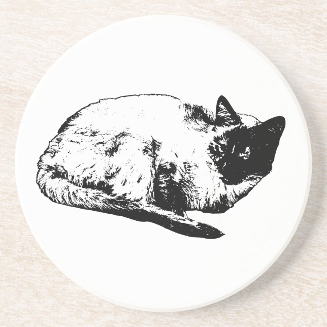 Clean lines, cosy cat coaster (Front)