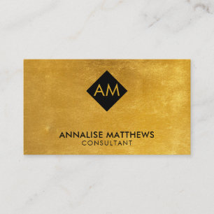 Clean Minimal Brushed Gold Monogram Business Card