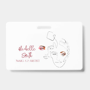 Clean Minimal Line Art Watercolor Makeup Artist ID Badge