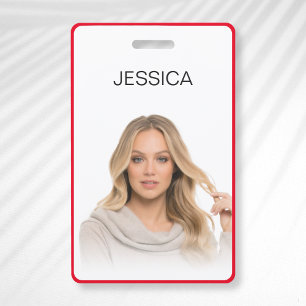Clean Minimal Red Corporate Employee Photo ID Badge
