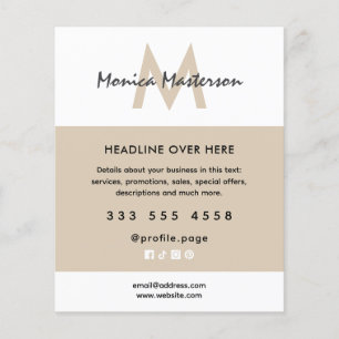 Clean minimalism white sand tan salon flyer