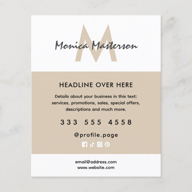 Clean minimalism white sand tan salon flyer (Front)