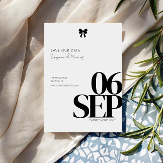 Clean Minimalist Black Bow Simple Wedding Theme Save The Date