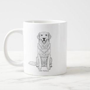 Clean Minimalist Golden Retriever Line Art  Large Coffee Mug