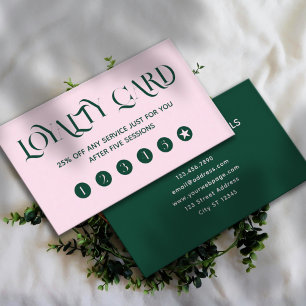 Clean minimalist green pastel pink loyalty card