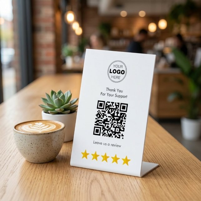Clean Minimalist Thank You Review QR Code Pedestal Sign (Boost Your Reviews! Matte White QR Code Pedestal Sign for Businesses)