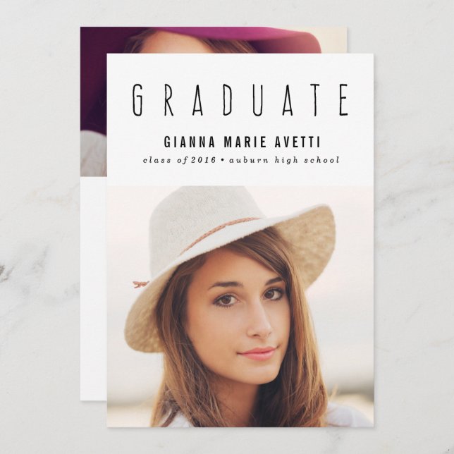 Clean & Modern 2 Photo Graduation Invitation (Front/Back)