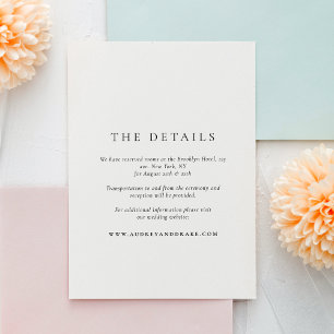 Clean Modern Black and White Wedding Details Enclosure Card