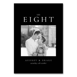 Clean Modern Black Wedding Photo Table Number