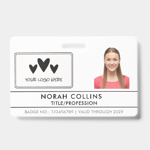 Clean Modern Black White Logo Name Photo ID Badge