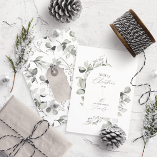 Clean modern elegant botanical green gray holiday card