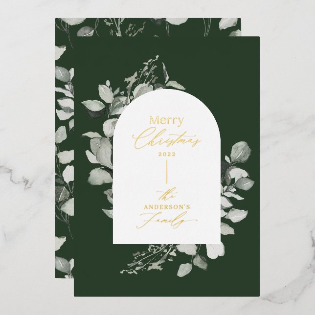 Clean modern elegant botanical green grey foil hol (Front/Back)