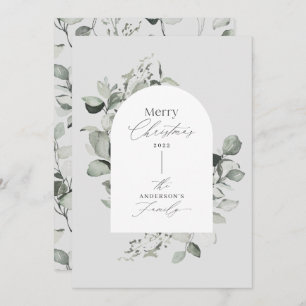 Clean modern elegant botanical green grey holiday card