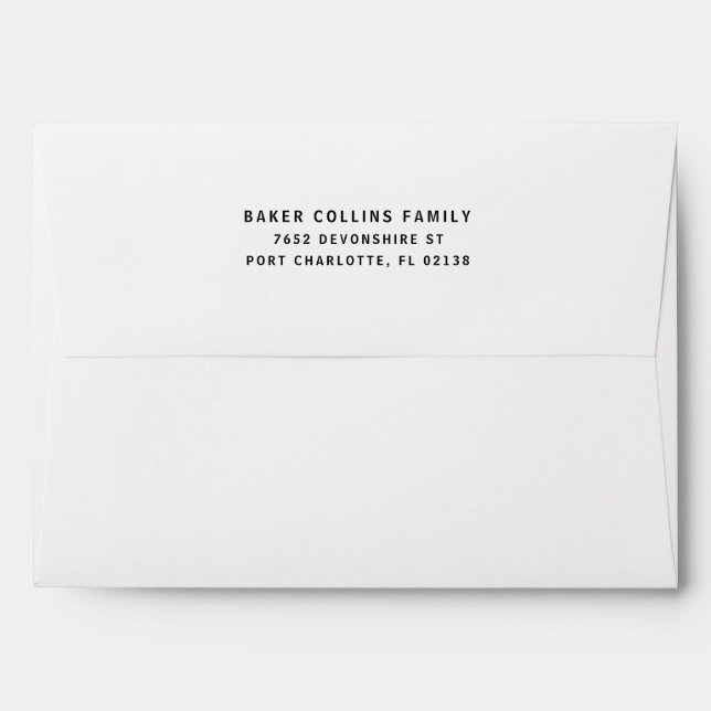 Clean Modern Pre Printed Return Address White Envelope (Back (Top Flap))