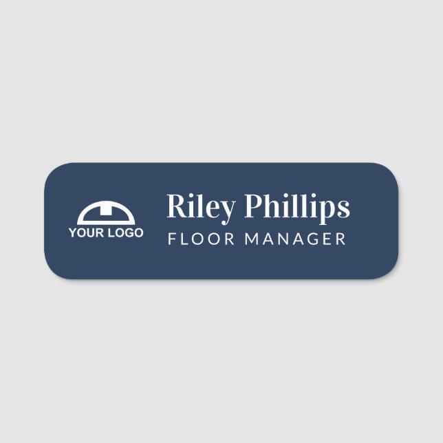 Clean Navy Blue Company Logo Name Title Tag (Front)
